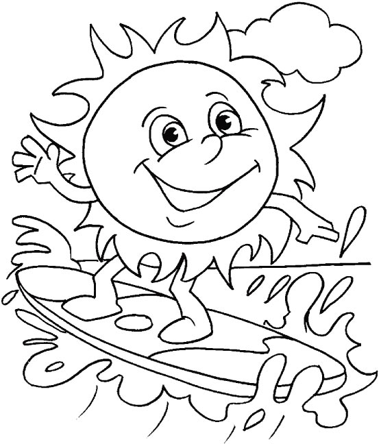 Online coloring book: Surfing sun coloring book